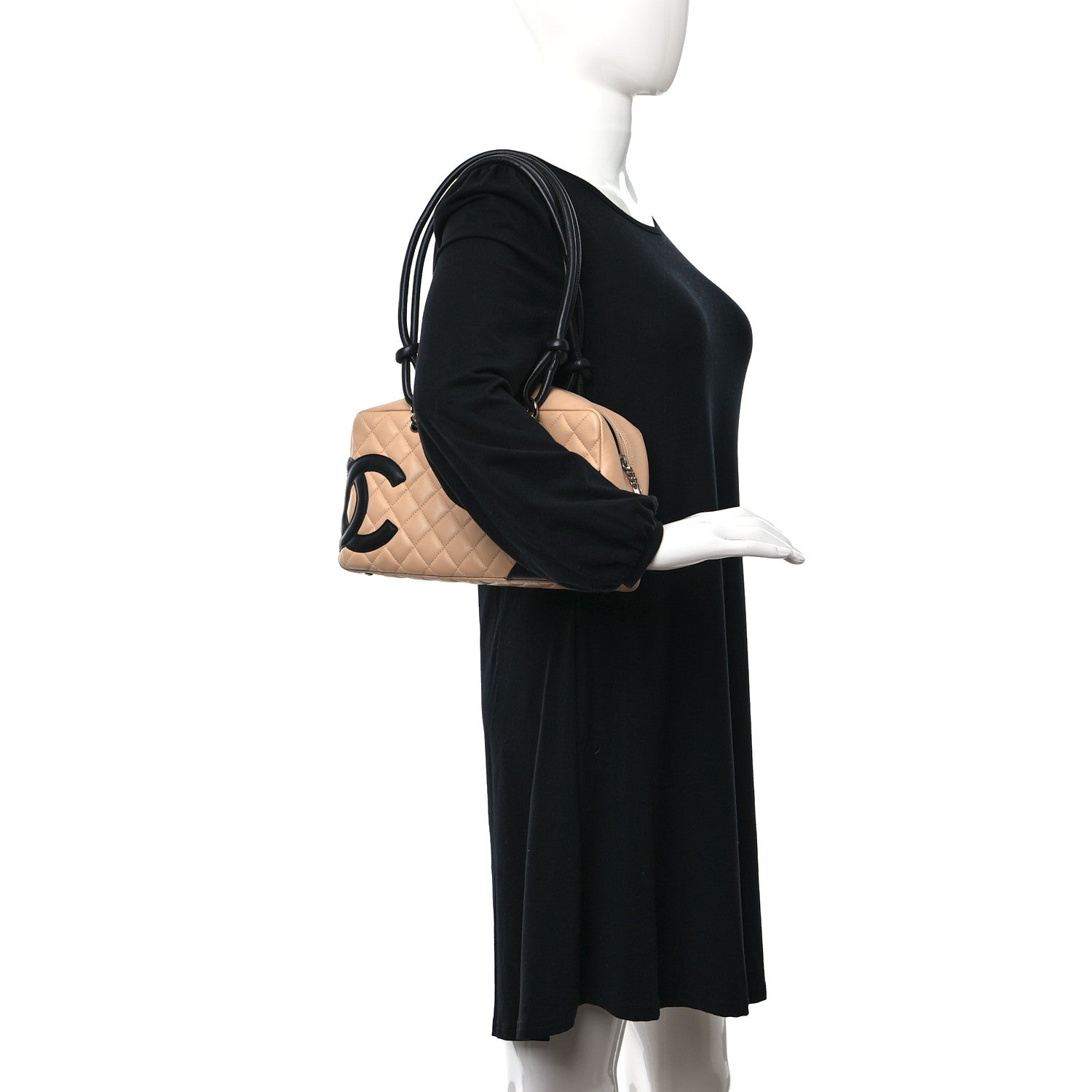 Chanel Calfskin Quilted Large Cambon Bowler Beige Black 2 of 10