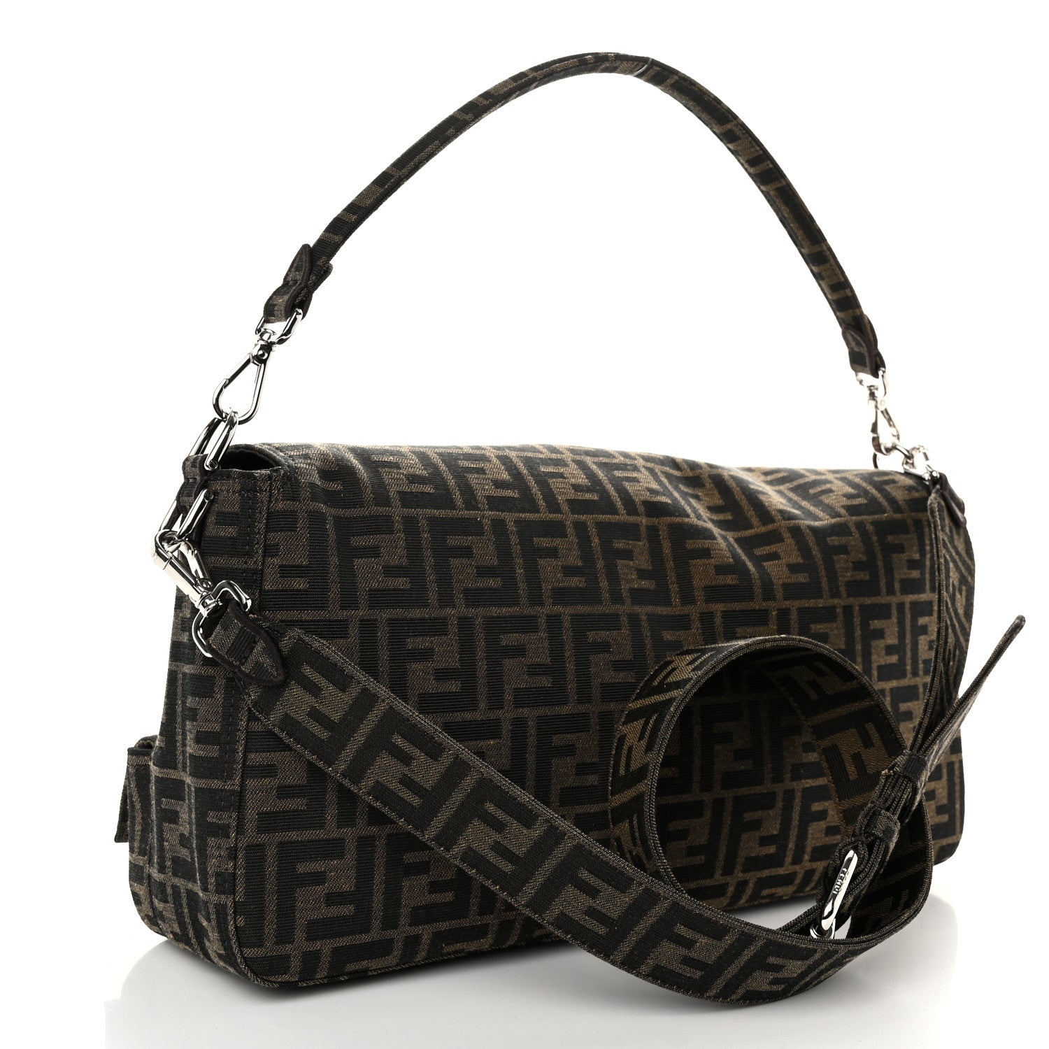 Fendi Fabric Jacquard FF 1974 Maxi Multipocket Baguette Tobacco Moro Black 3 of 11