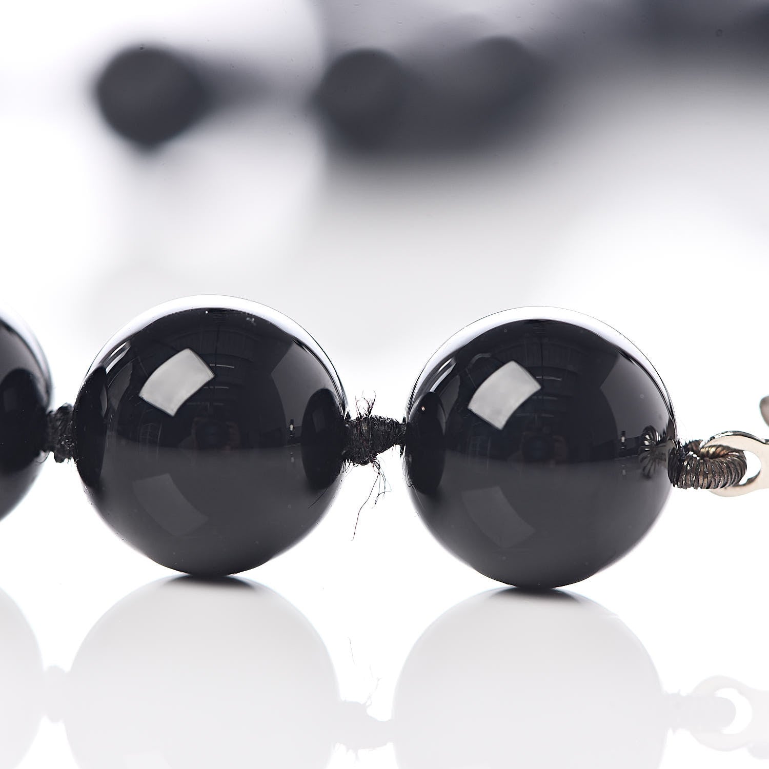 Tiffany Sterling Silver Black Onyx Bead Necklace 5 of 6