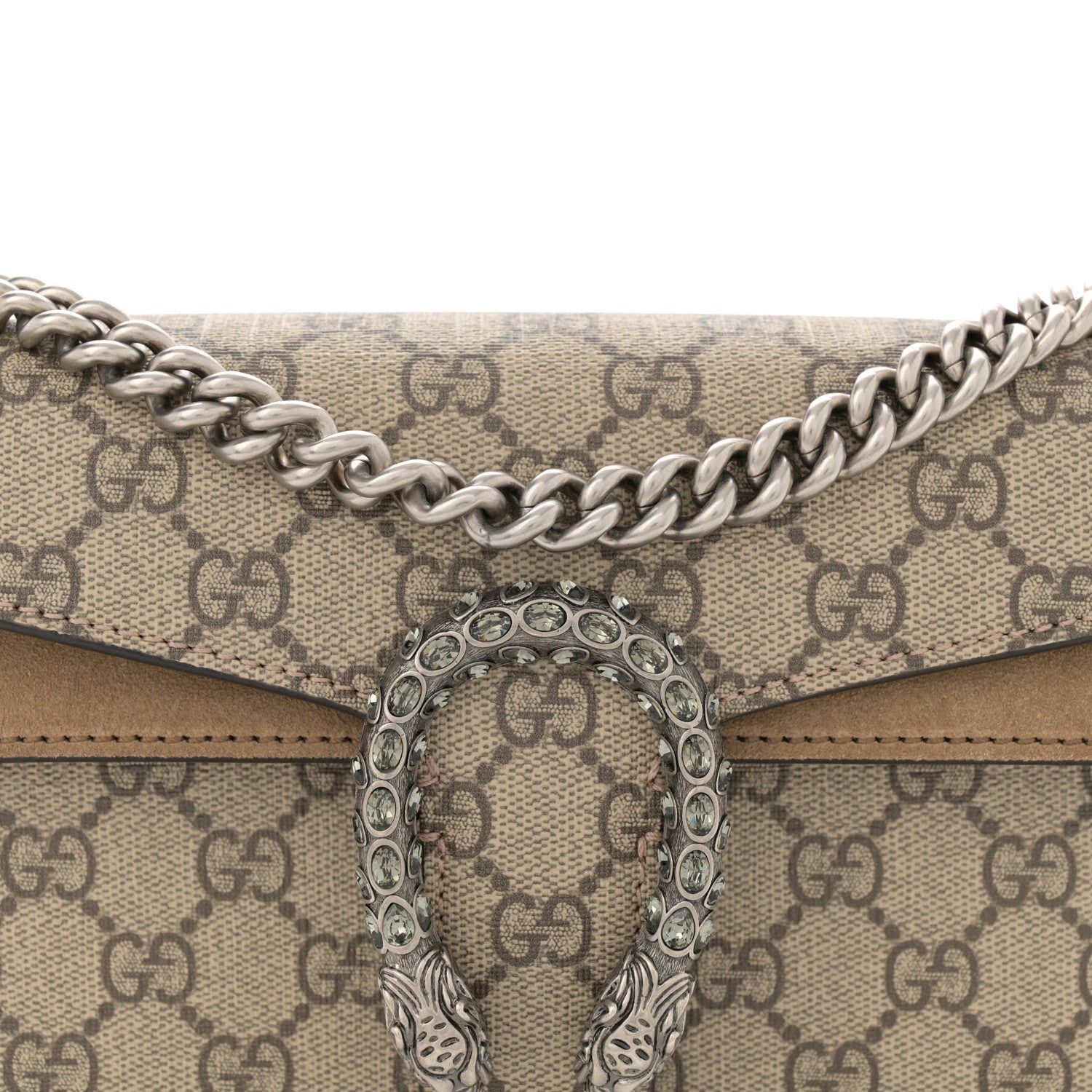 Gucci GG Supreme Monogram Suede Crystal Small Dionysus Shoulder Bag Beige Ebony Taupe 8 of 13