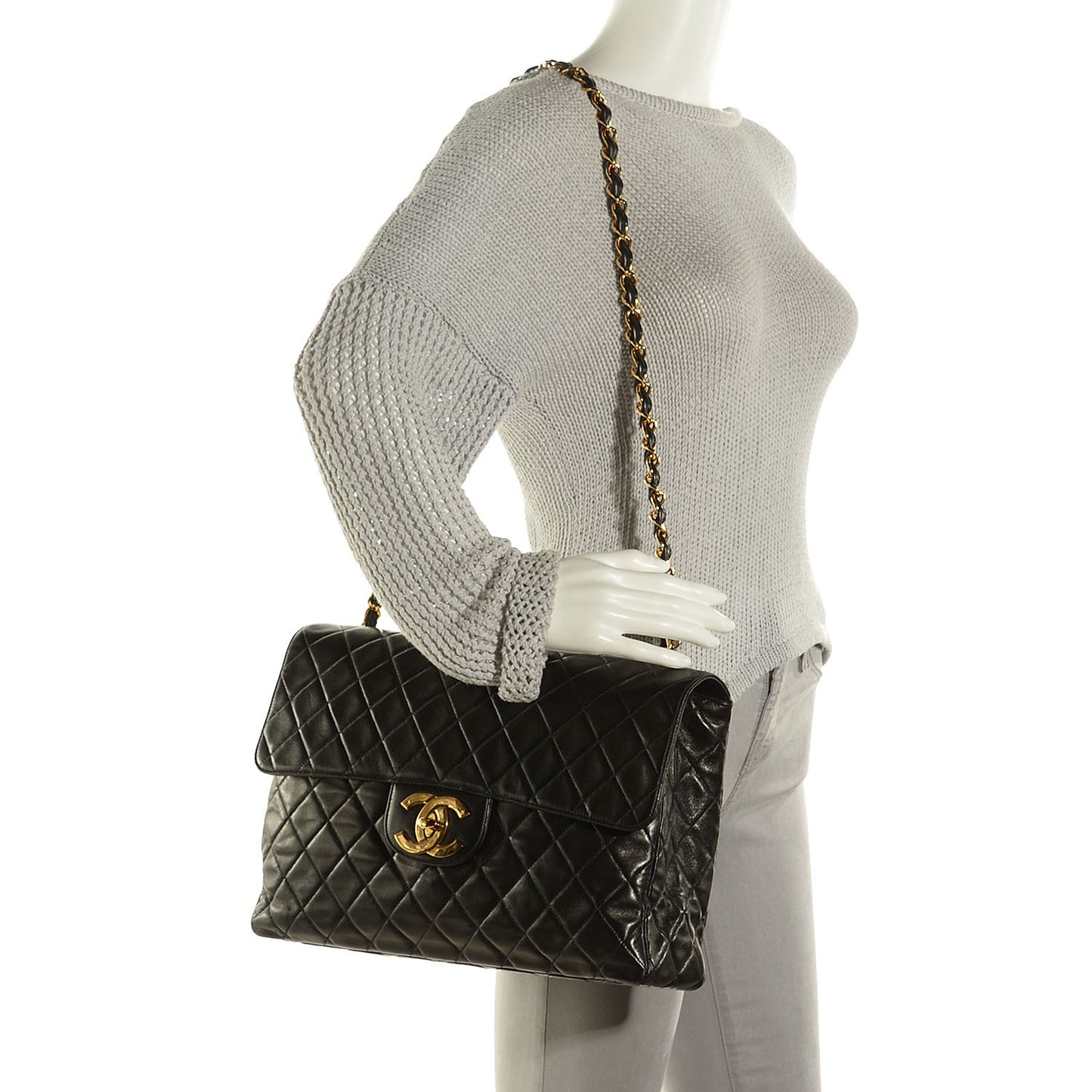 Lambskin Quilted XL Jumbo Flap Black