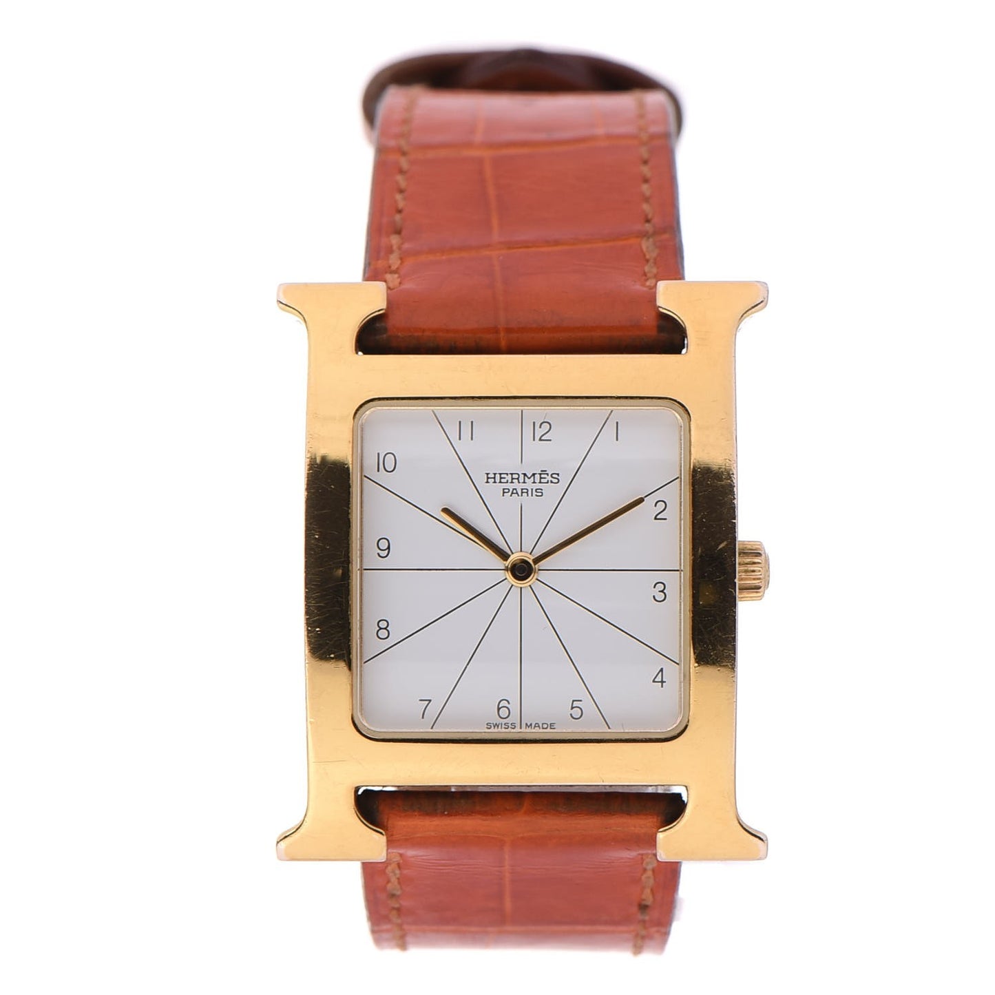 Stainless Steel Alligator 26mm Heure H Hour Quartz Watch Orange