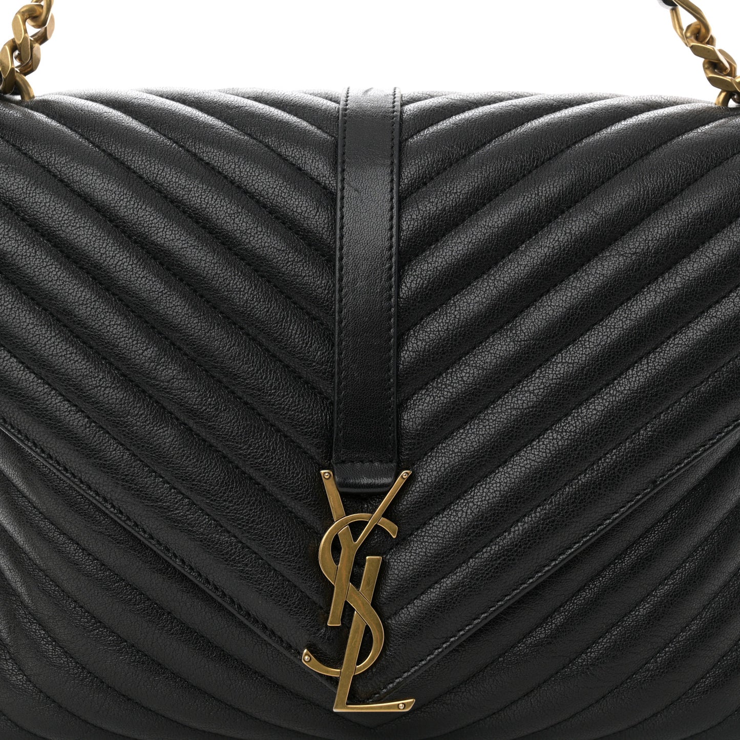 SAINT LAURENT Sheepskin Matelasse Chevron Monogram Large College Satchel Black