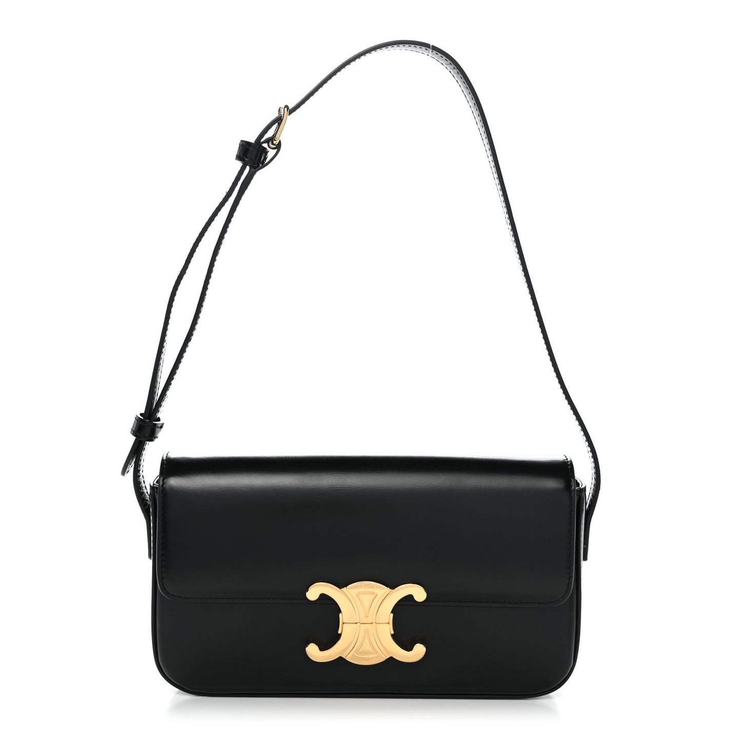 Shiny Calfskin Triomphe Shoulder Bag Black