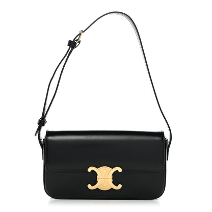 Celine Shiny Calfskin Triomphe Shoulder Bag Black 1 of 12