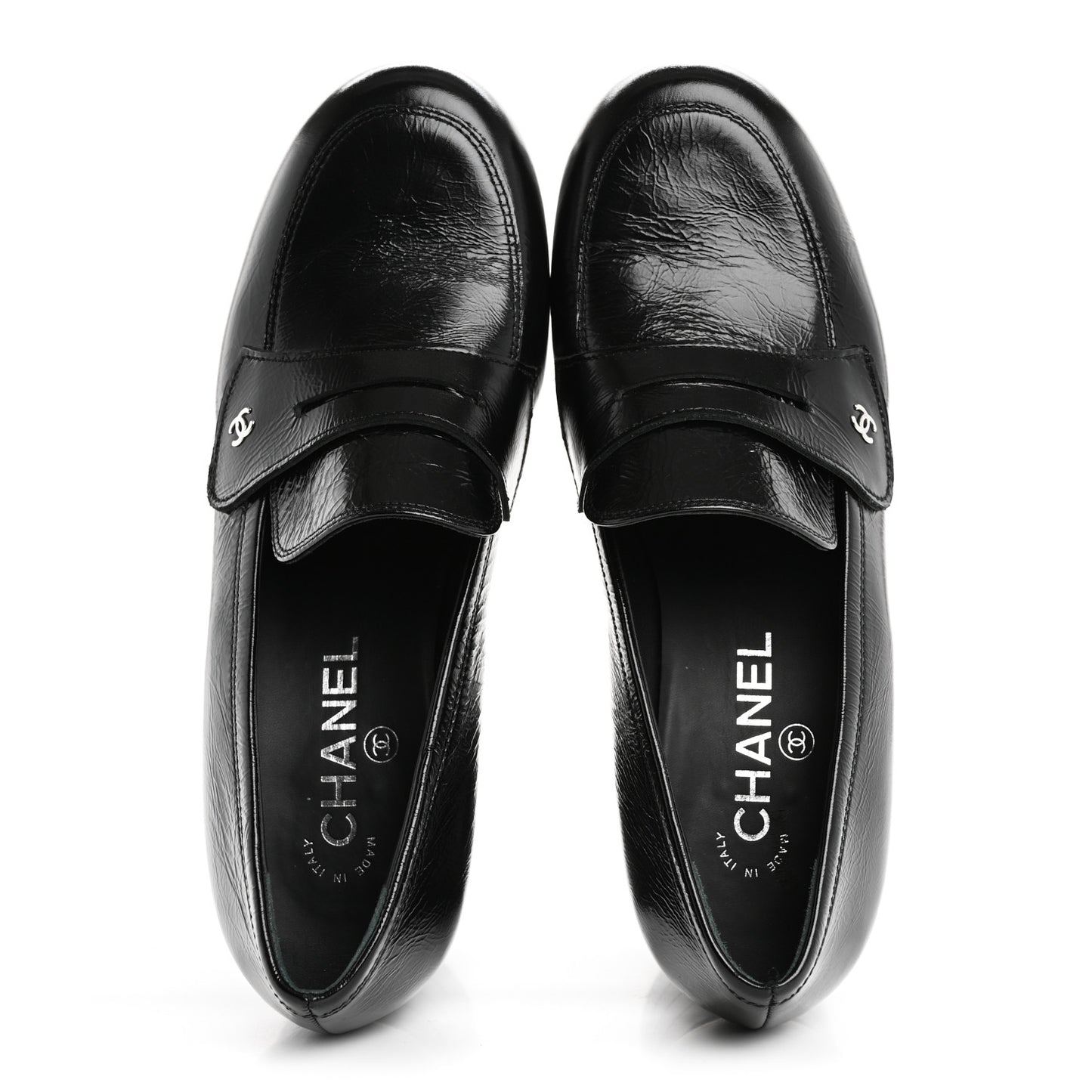 Shiny Calfskin CC Platform Mocassin Loafers 39 Black