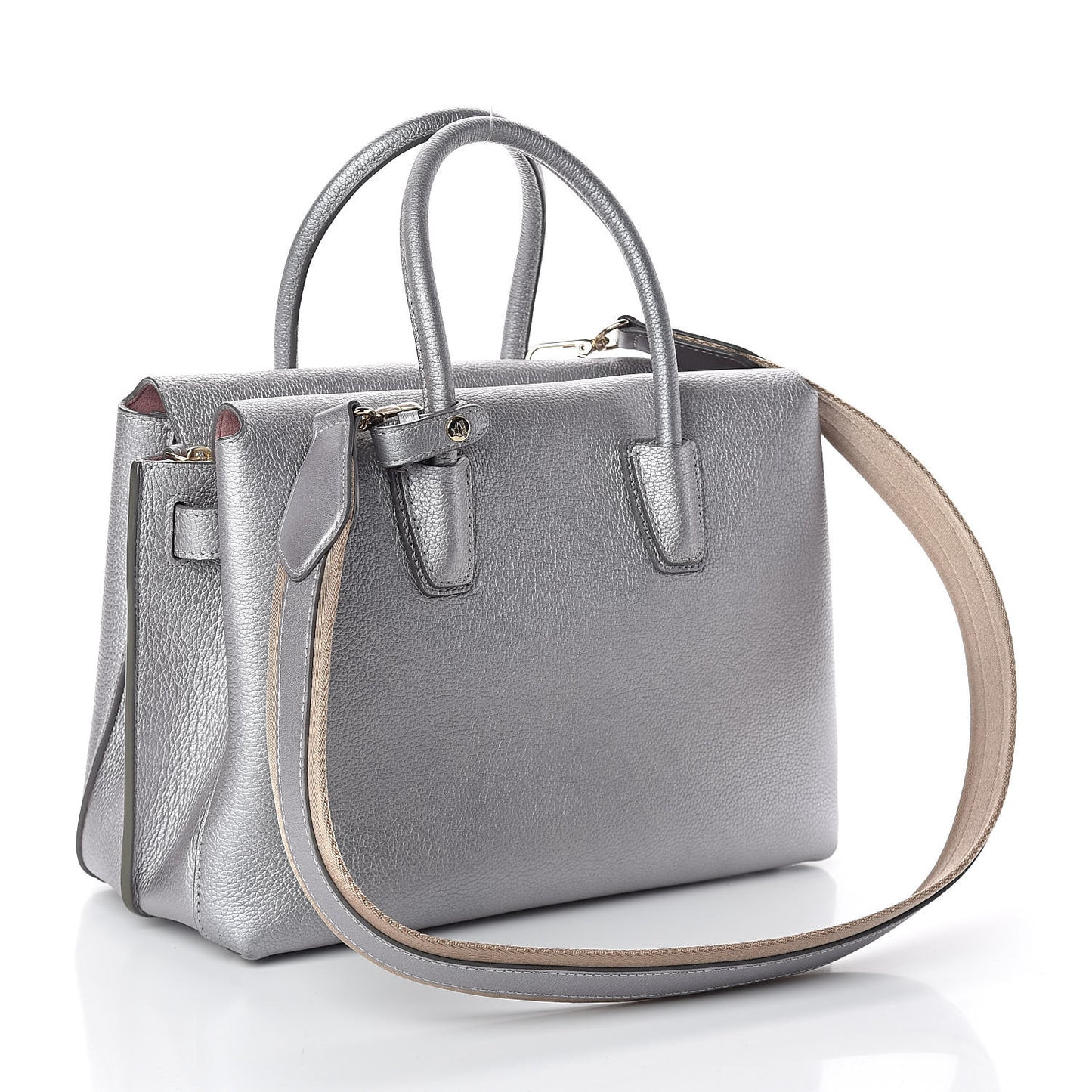 Metallic Grained Calfskin Medium Milla Tote Spike Silver