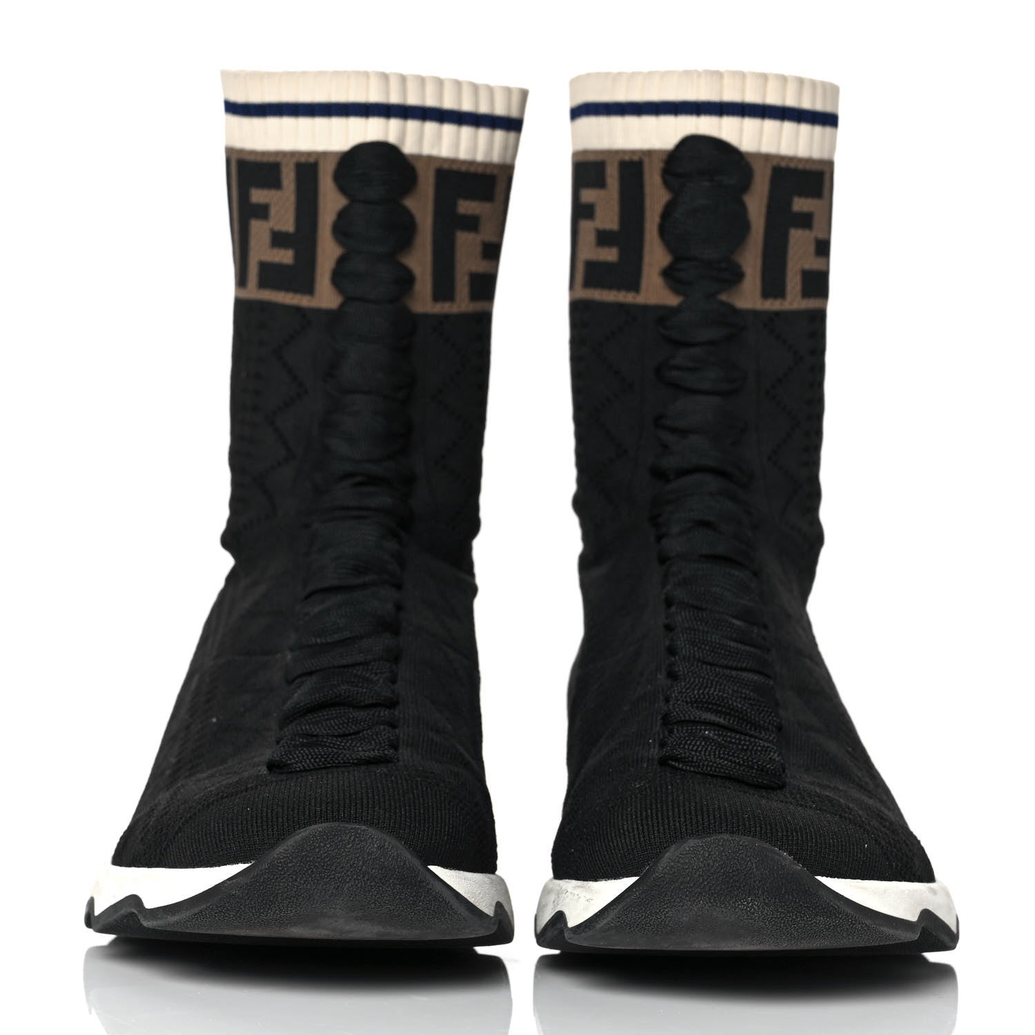 Fendi Stretch Knit Jacquard FF Sock Sneakers 39 Black 2 of 6