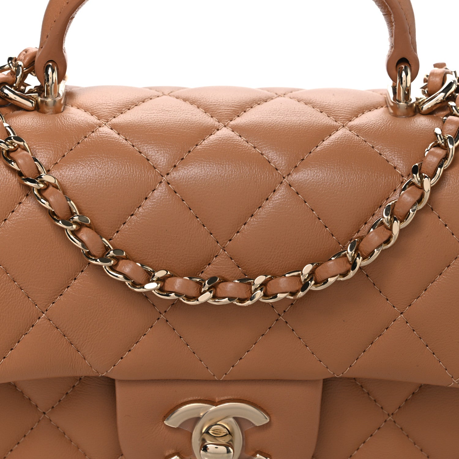 Chanel Lambskin Quilted Mini Top Handle Rectangular Flap Dark Beige 8 of 10