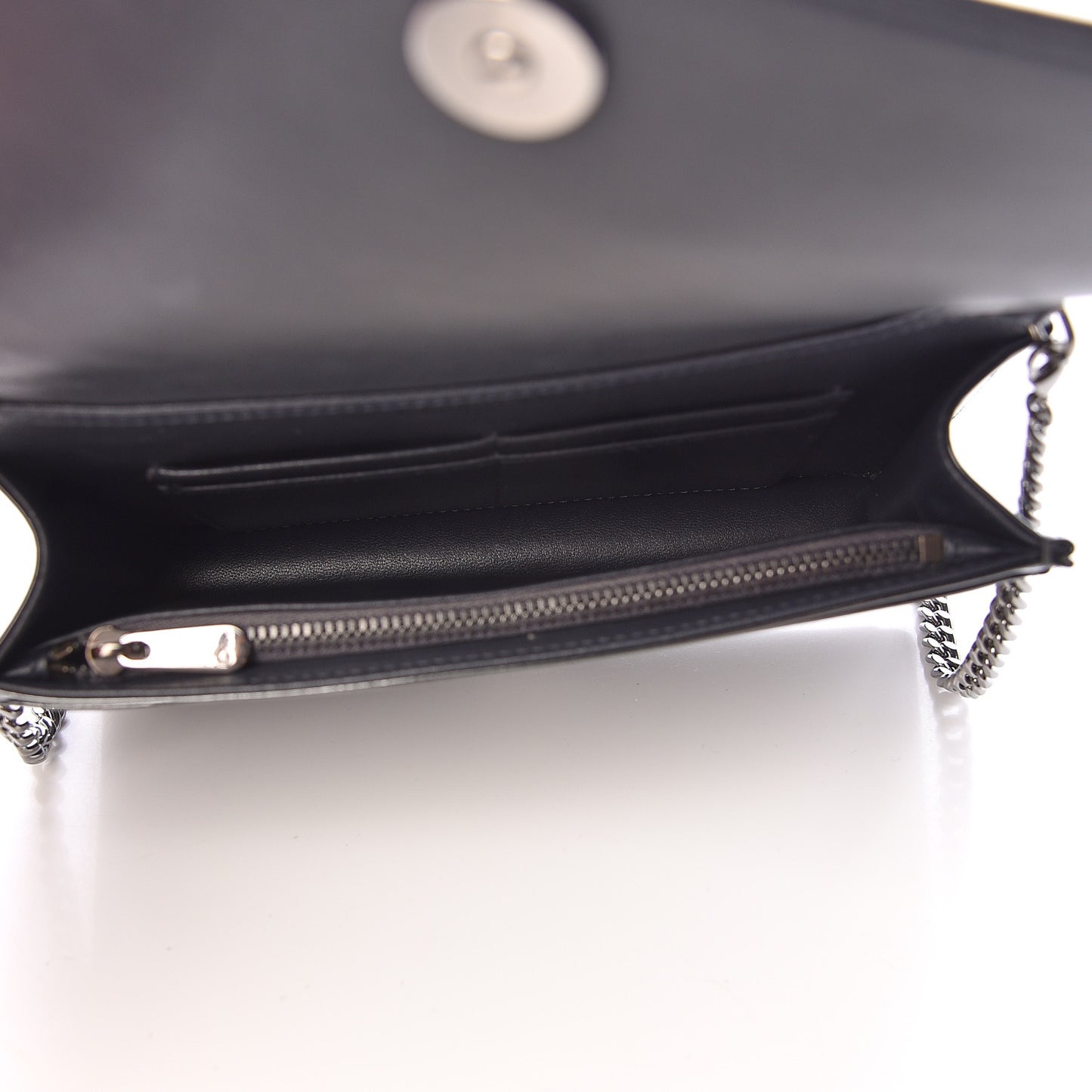 Metallic Patent Micro-Cannage Diorama Wallet on Chain Pouch Onyx Black