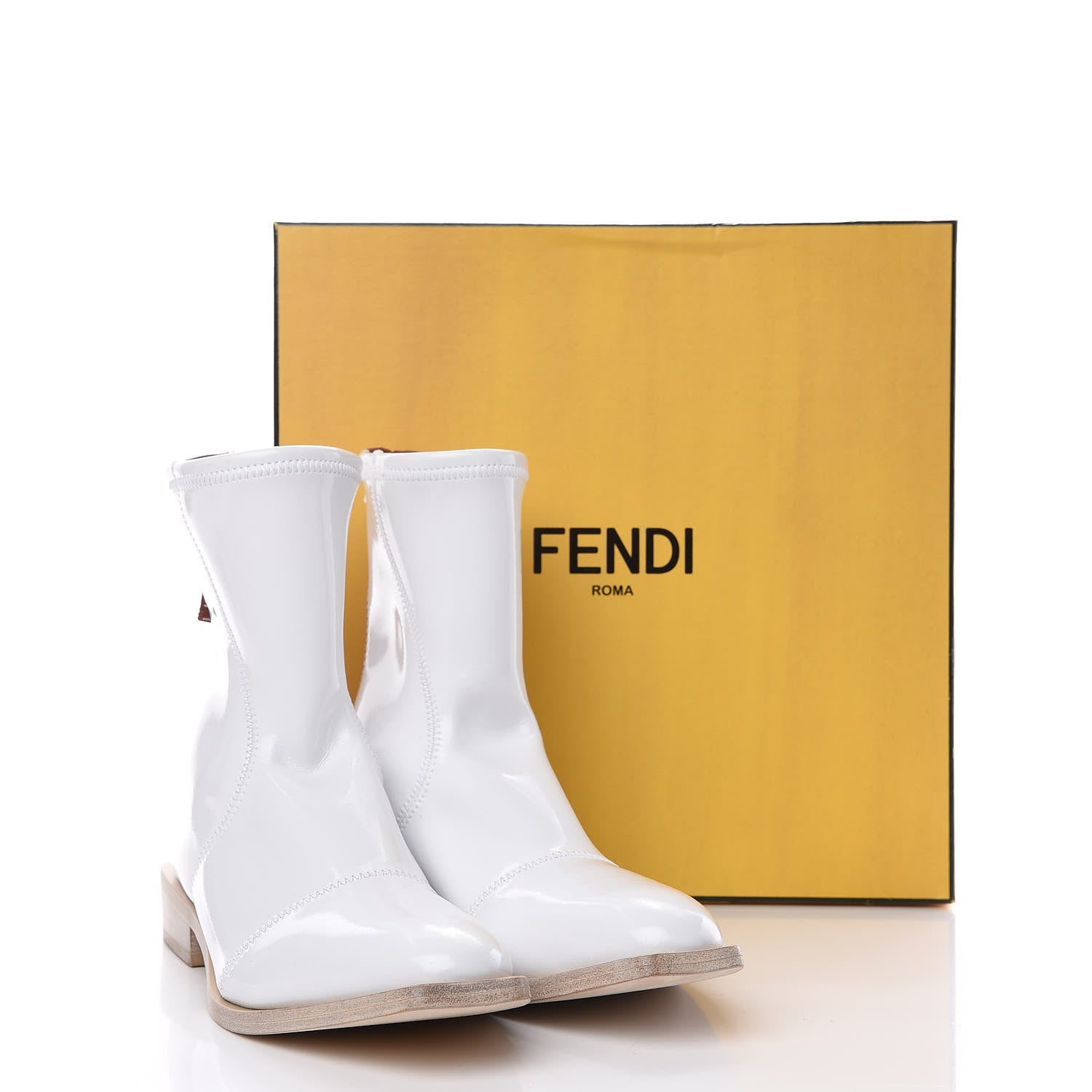 Fendi Glossy Neoprene FFrame Low Ankle Boots 38.5 White 7 of 7