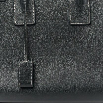 Saint Laurent Grained Calfskin Topstitch Small Sac De Jour Black Porcelain 10 of 12