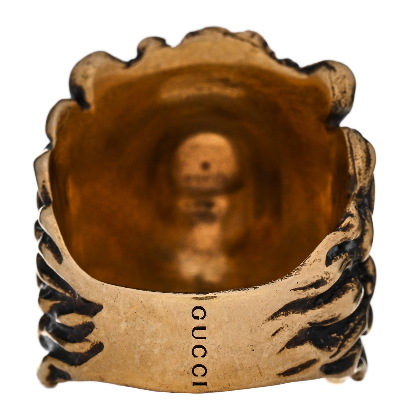 Metal Lion Head Ring 62/10 Aged Gold