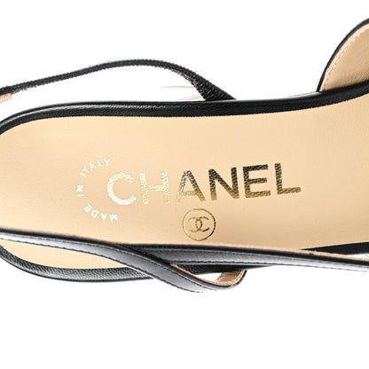 Chanel Goatskin Grosgrain Cap Toe CC Slingback Sandals 39 Black 7 of 9