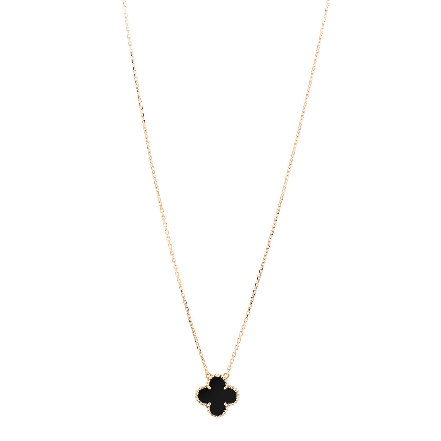 18K Yellow Gold Black Onyx Vintage Alhambra Pendant Necklace