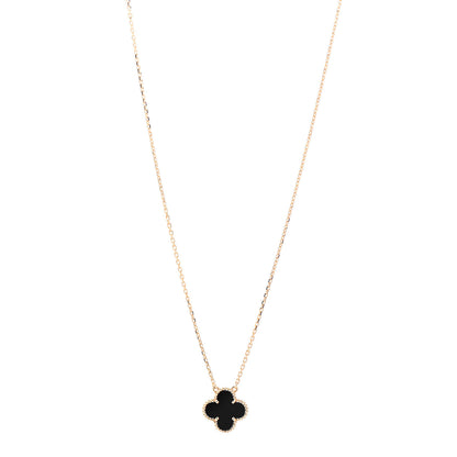 Van Cleef & Arpels 18K Yellow Gold Black Onyx Vintage Alhambra Pendant Necklace 1 of 6