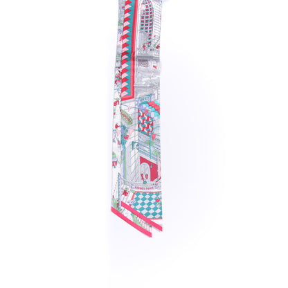 Hermes Silk Le Grand Prix du Faubourg Maxi Twilly Slim Vert Fuchsia Blanc 2 of 3