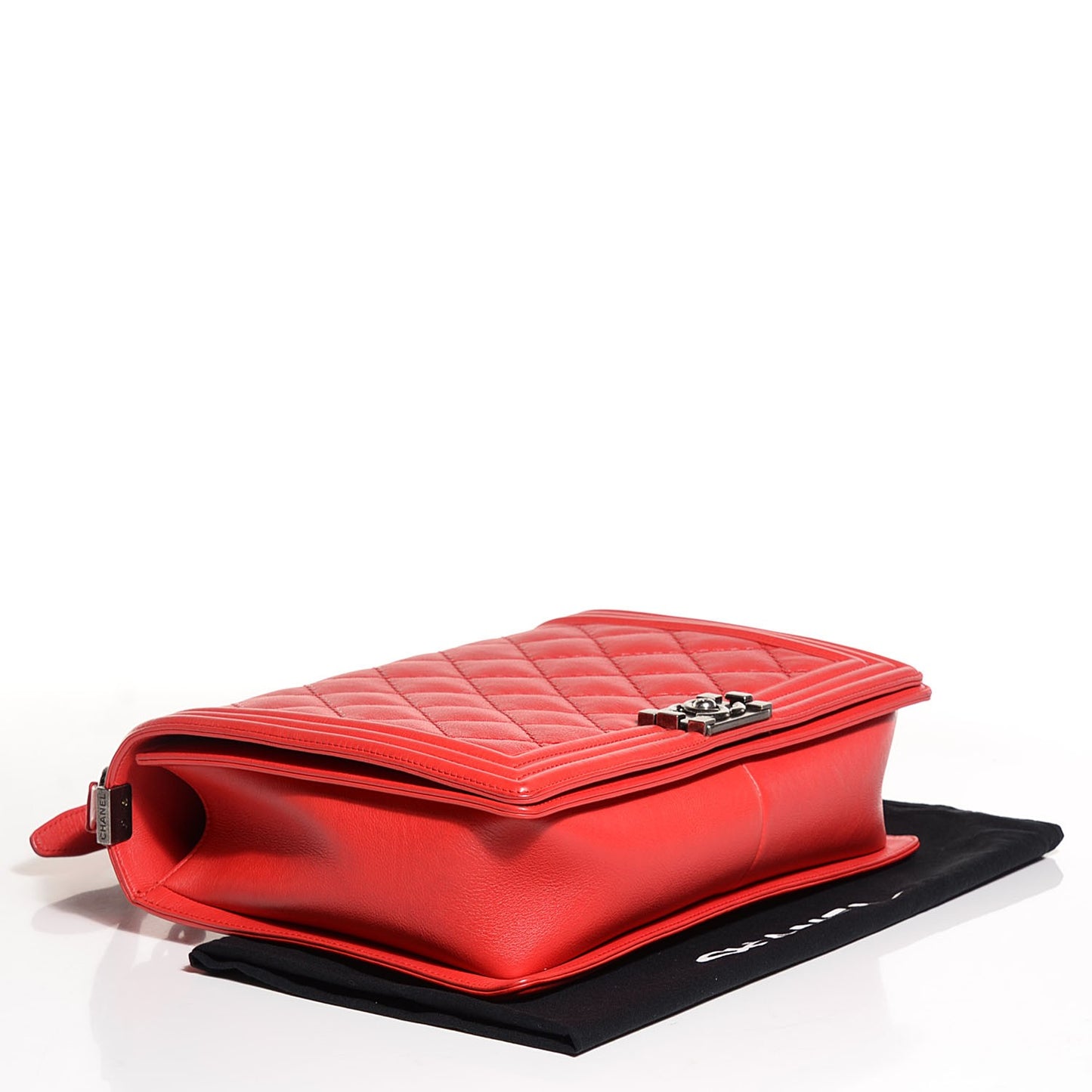 Calfskin Quilted Double Stitch Large Boy Flap Red