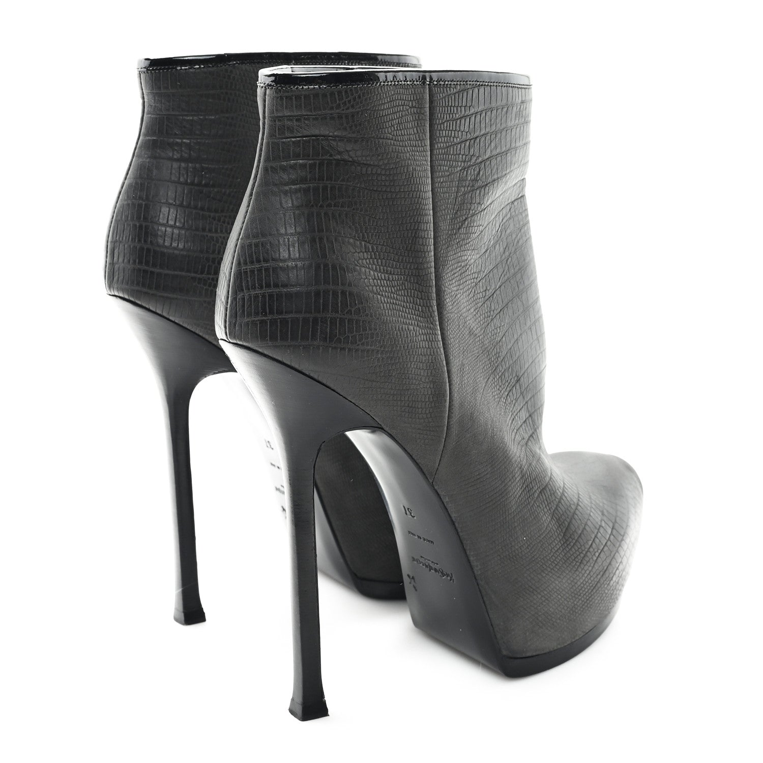 Saint Laurent Calfskin Lizard Embossed Tribtoo 105 Platform Booties 37 Black 5 of 9