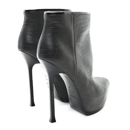 Saint Laurent Calfskin Lizard Embossed Tribtoo 105 Platform Booties 37 Black 5 of 9
