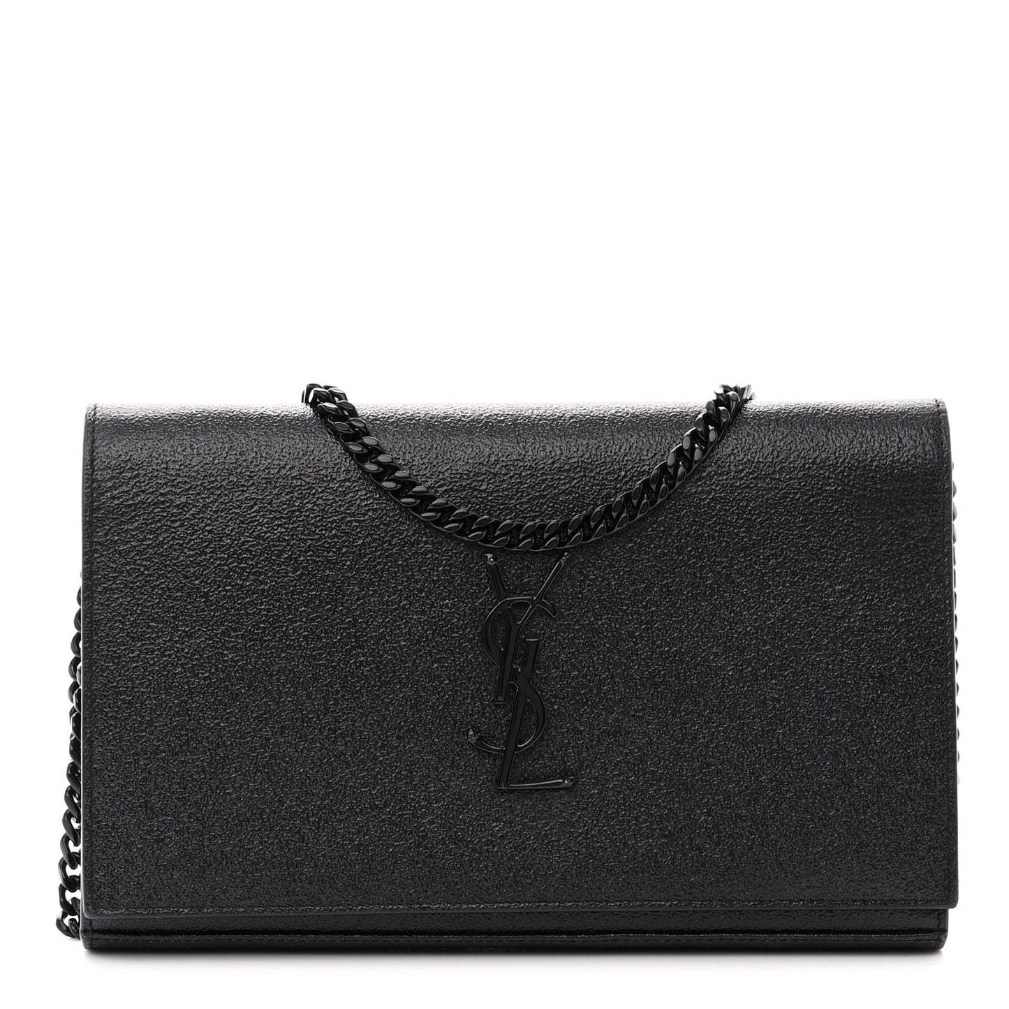 Grained Metallic Calfskin Monogram Chain Wallet Black