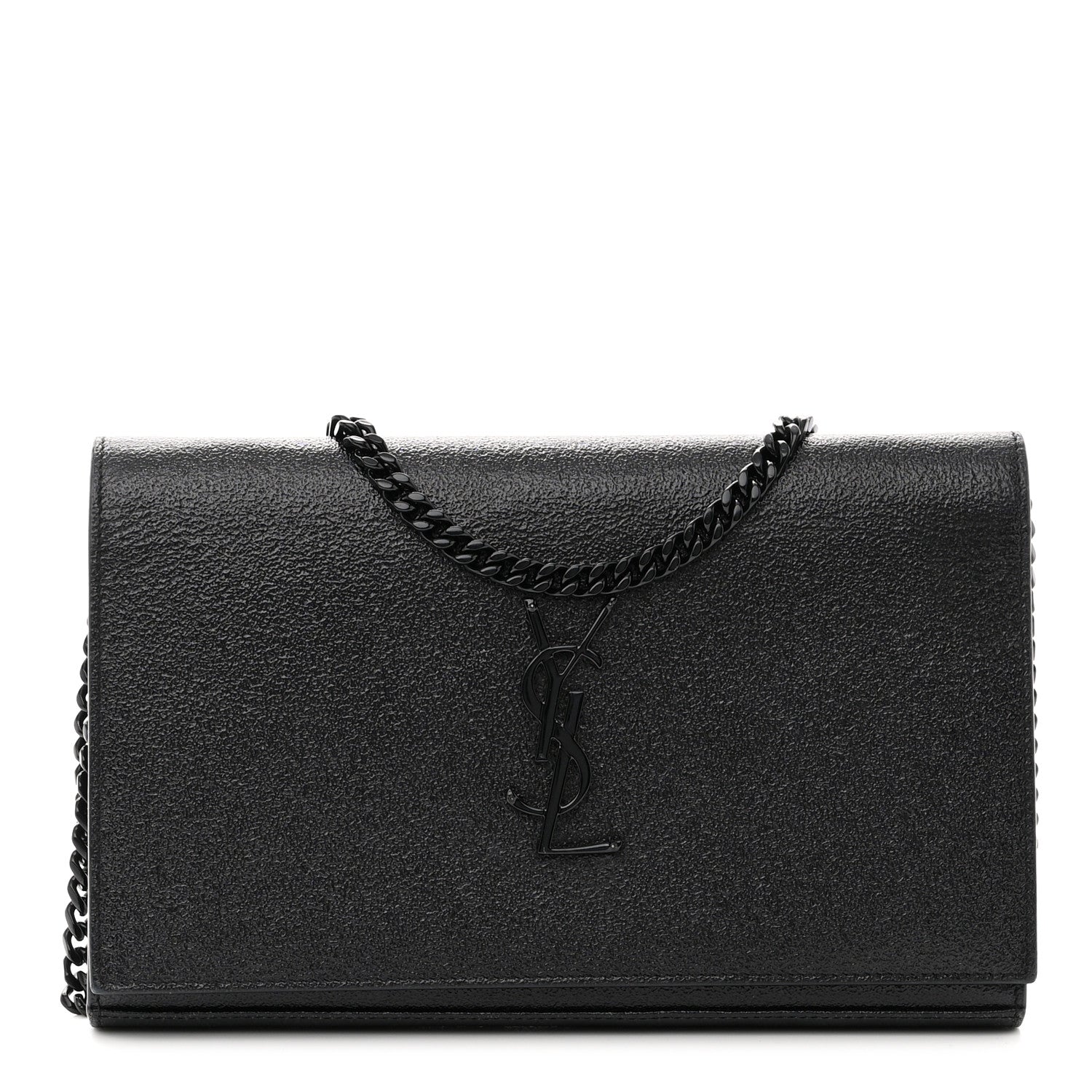 Saint Laurent Grained Metallic Calfskin Monogram Chain Wallet Black 1 of 11