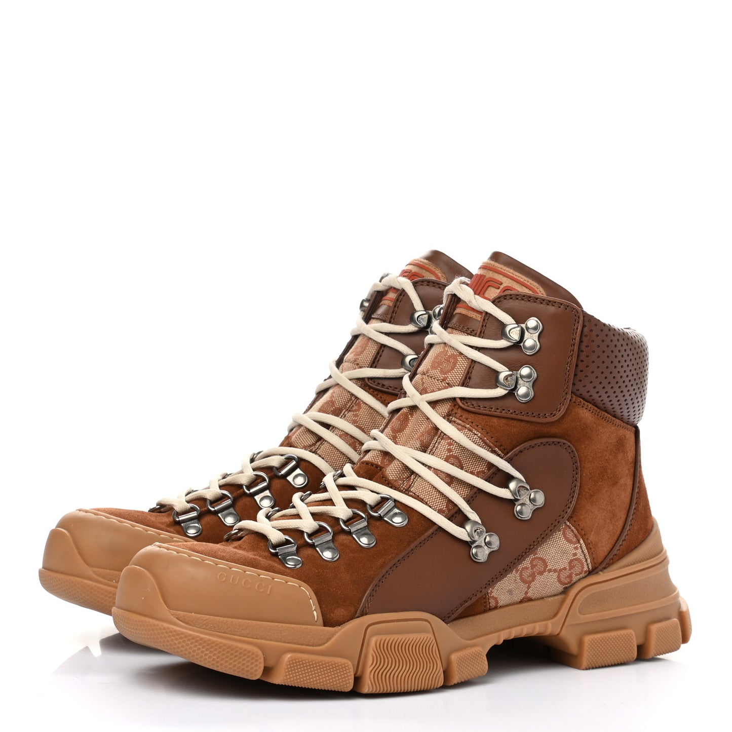 X SEGA Suede Calfskin GG Monogram Mens Flashtrek High-Top Sneakers 7 New Cuir Beige Ruggine