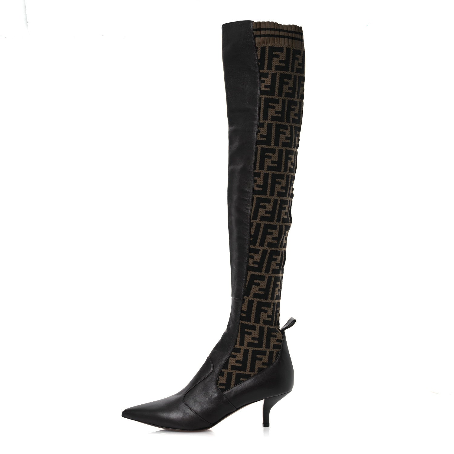 Fendi Nappa Microfiber Fabric FF Rockoko Thigh High Boots 40 Ebano Tobacco Black 1 of 12