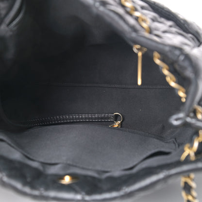 Chanel Lambskin Quilted Large Fluffy CC Shopping Tote Black 4 of 6