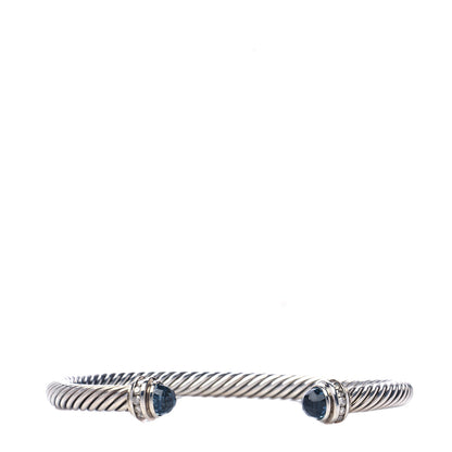 David Yurman Sterling Silver Diamond Hampton Blue Topaz 5mm Cable Classics Bracelet 1 of 5