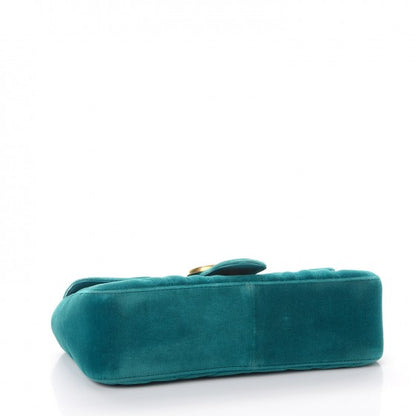 Gucci Velvet Matelasse Small GG Marmont Shoulder Bag Pavone Cyan 4 of 13