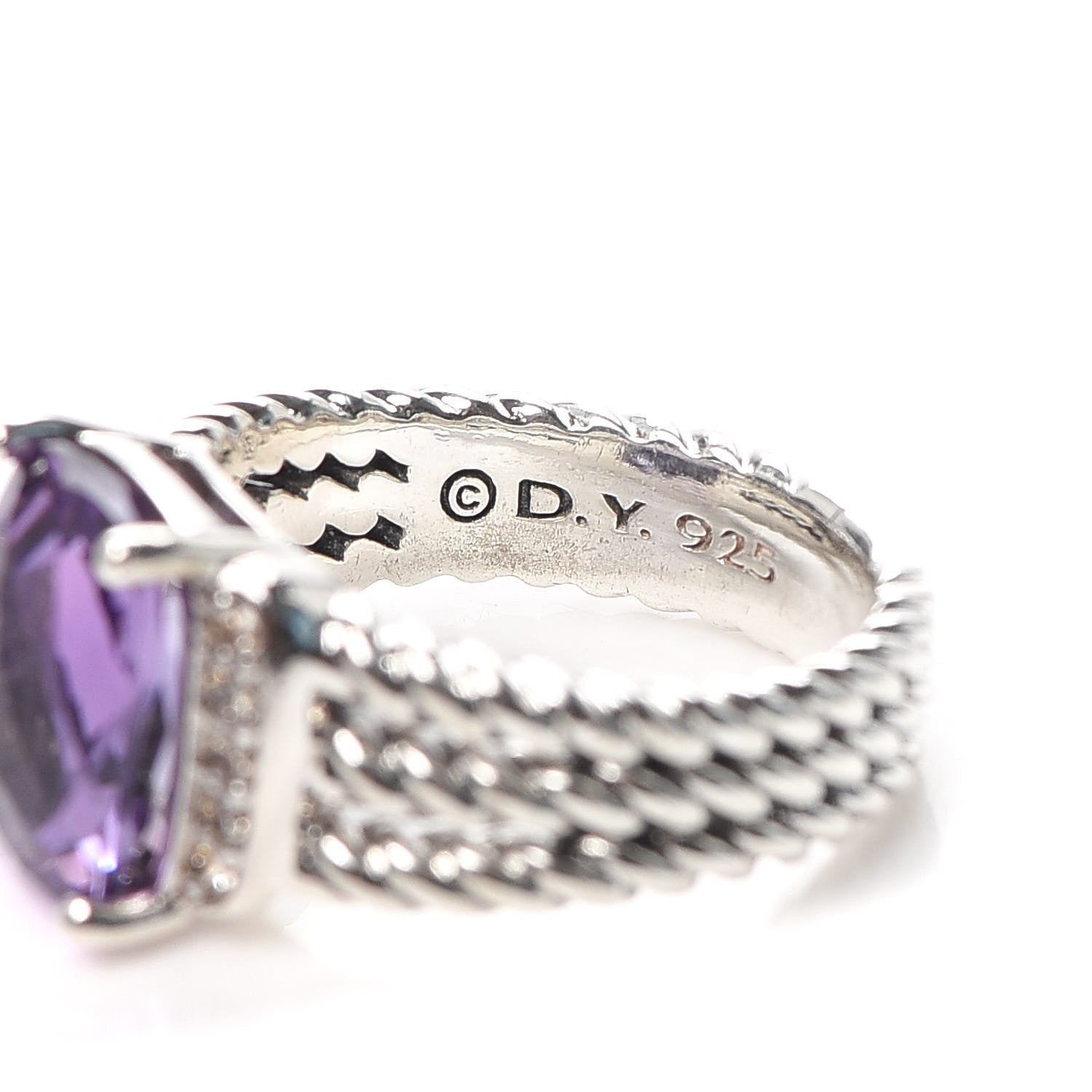 David Yurman Sterling Silver Diamond Amethyst 10mm Petite Wheaton Ring 47 4 4 of 4