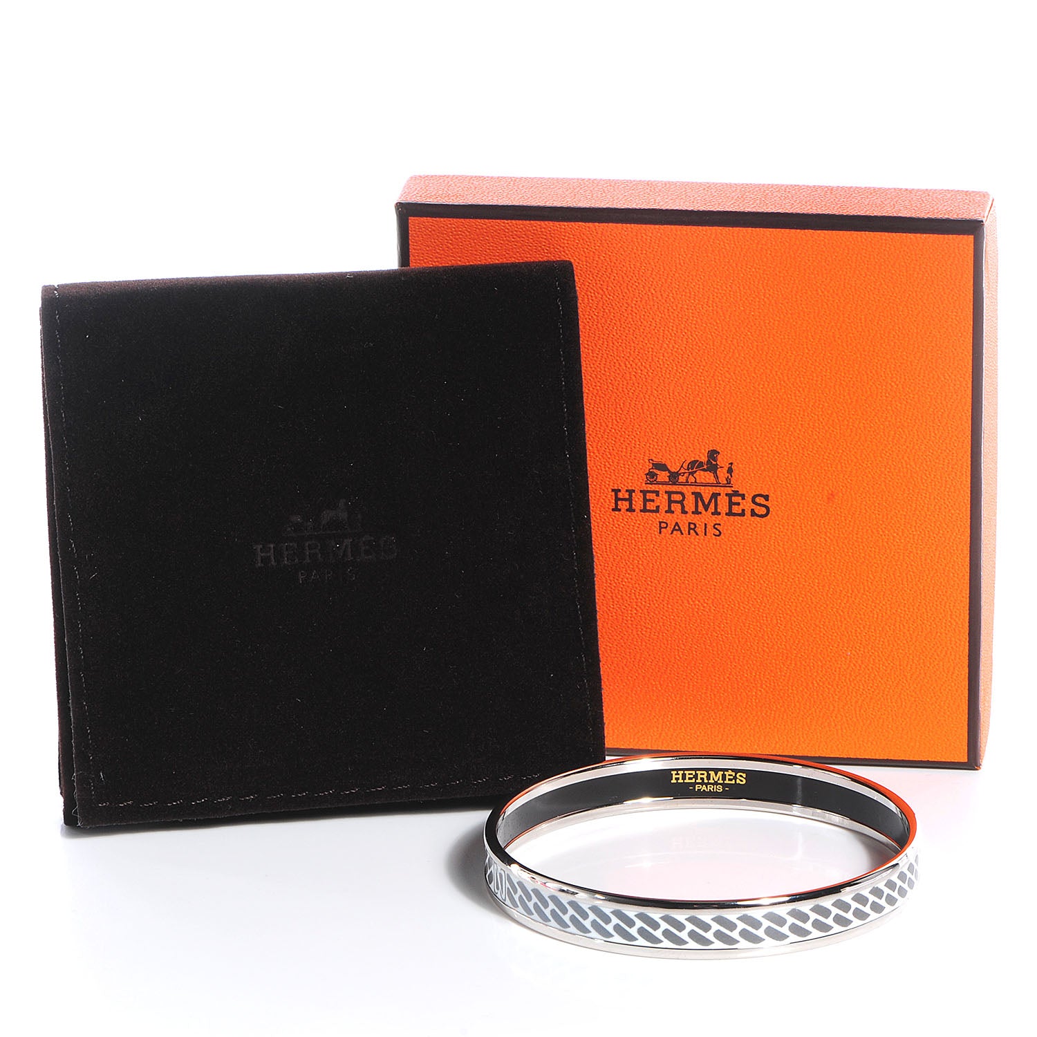 Hermes Enamel Printed Narrow Clic C'est Noue Bracelet 62 White Platinum 5 of 5