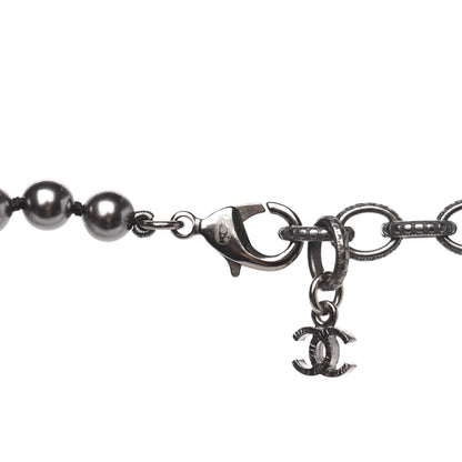 Chanel Ruthenium Crystal Baguette Pearl Beaded CC Long Necklace Black Grey 4 of 5