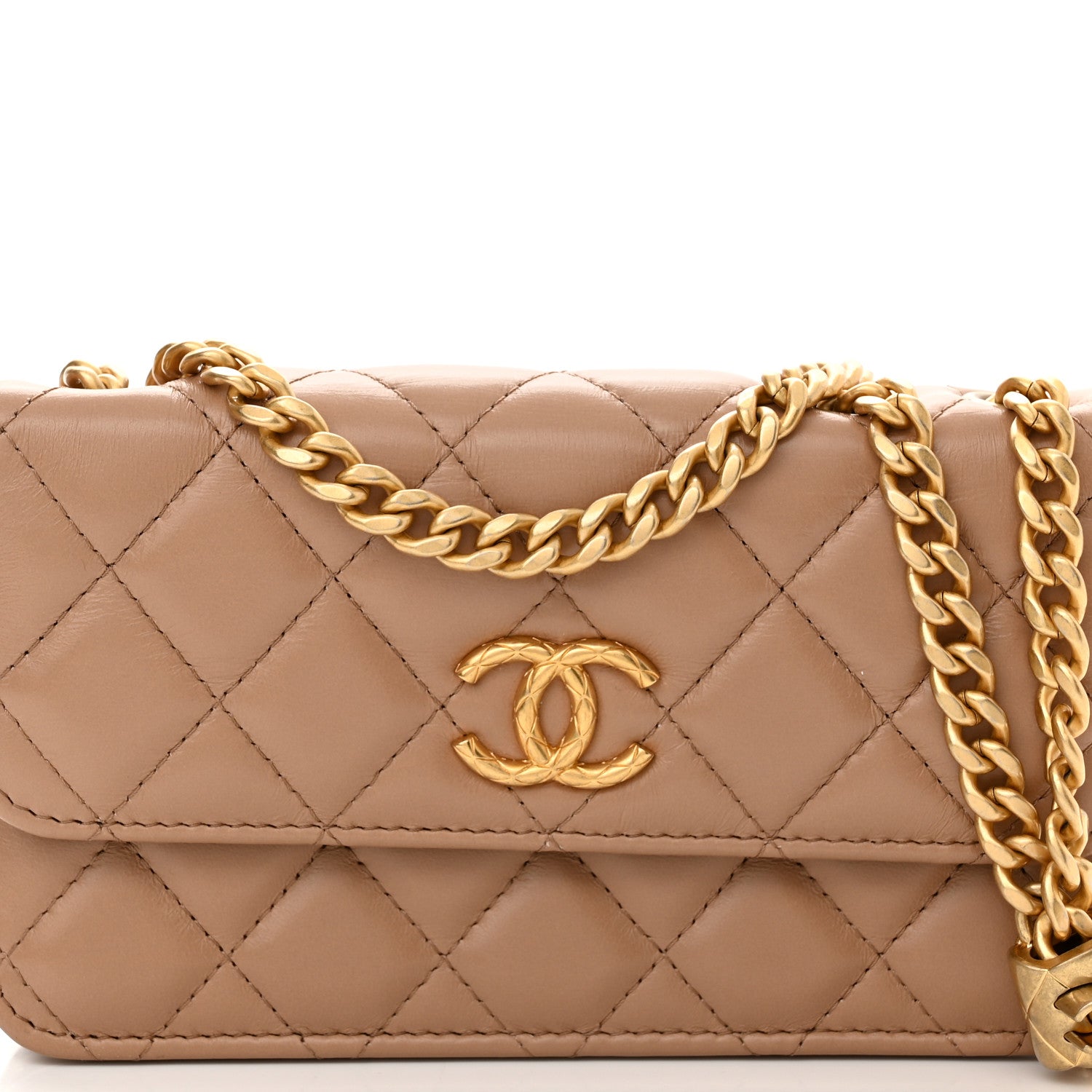 Chanel Lambskin Quilted Pillow Crush Flap Phone Holder With Chain Beige 9 of 12