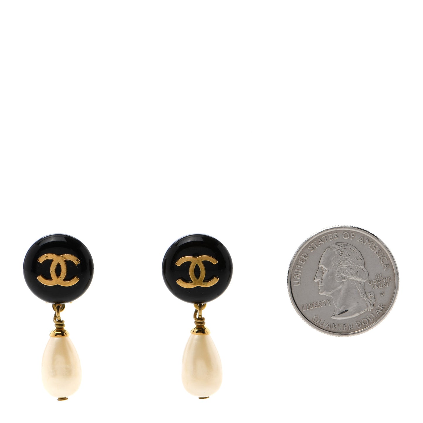 Resin Pearl CC Drop Clip On Earrings Gold Black White