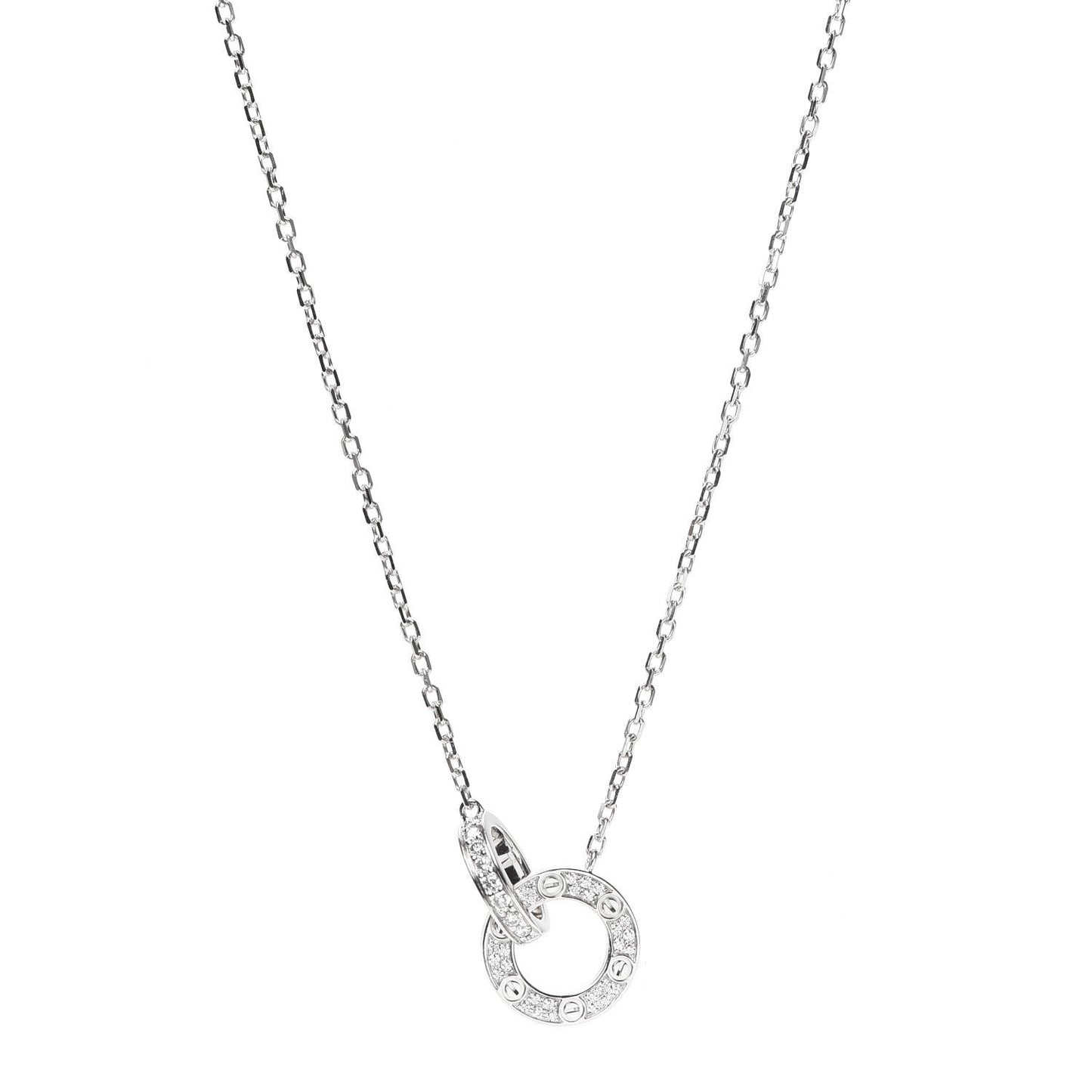 18K White Gold Diamond Interlocking LOVE Paved Necklace