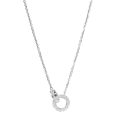 Cartier 18K White Gold Diamond Interlocking LOVE Paved Necklace 1 of 6