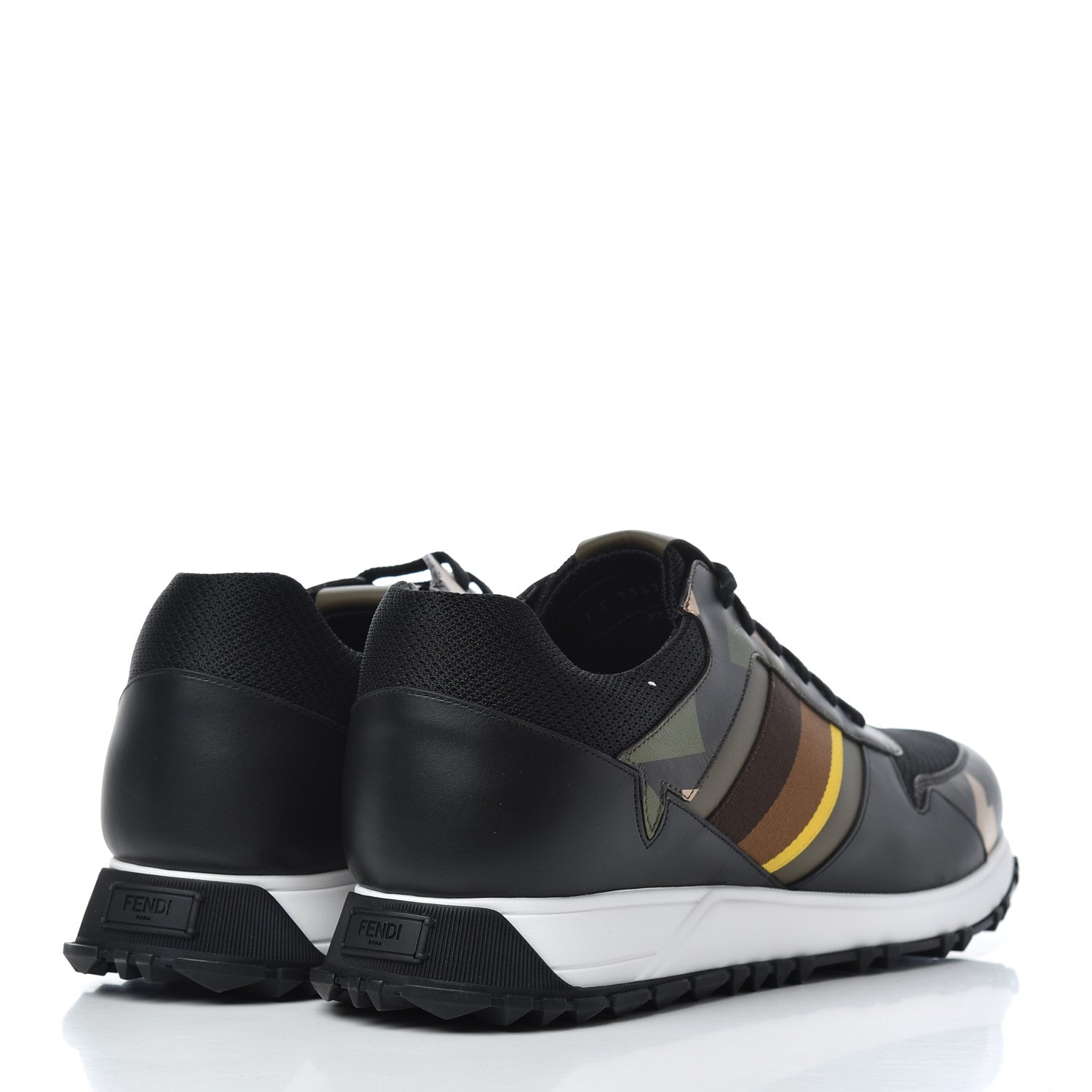 Fendi Calfskin Nylon Mens Camo Bugs Sneakers 11 Military Black Multicolor 4 of 9