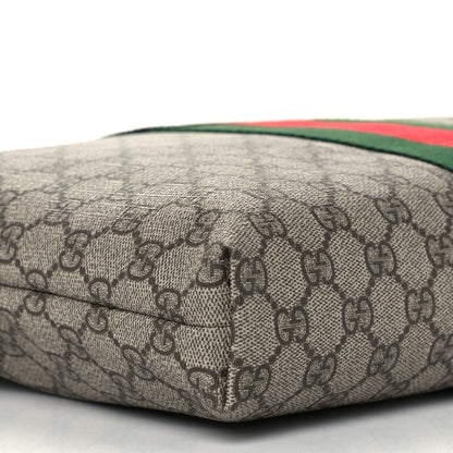 Gucci GG Supreme Monogram Calfskin Web Medium Flat Messenger Bag Beige Ebony Black 10 of 13