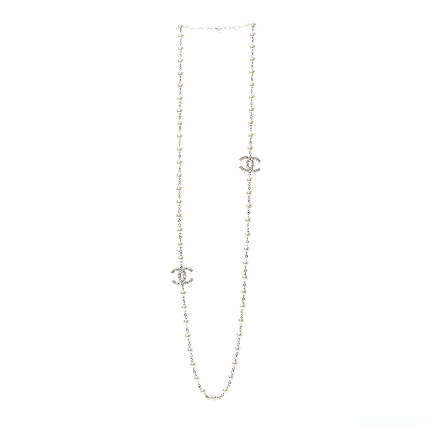 Graduated Pearl CC Long Necklace Light Gold