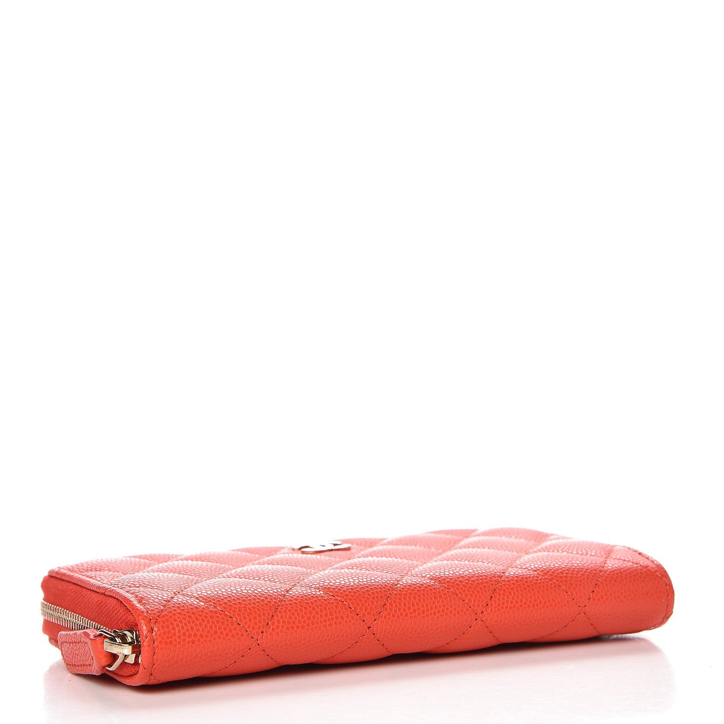 Iridescent Caviar Quilted Small Zip Around Wallet Orange