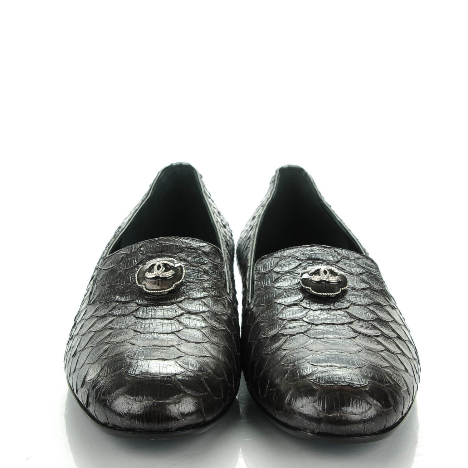 Chanel Python CC Mocassin Loafers 36.5 Dark Grey 2 of 8