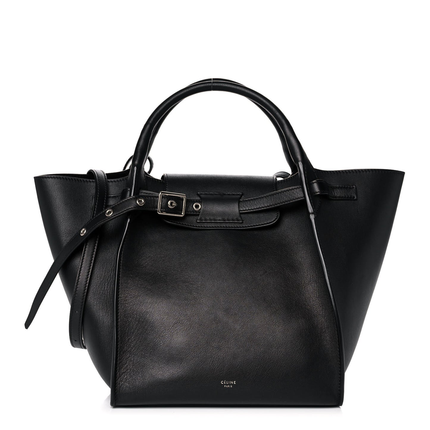 Supple Grained Calfskin Small Long Strap Big Bag Black