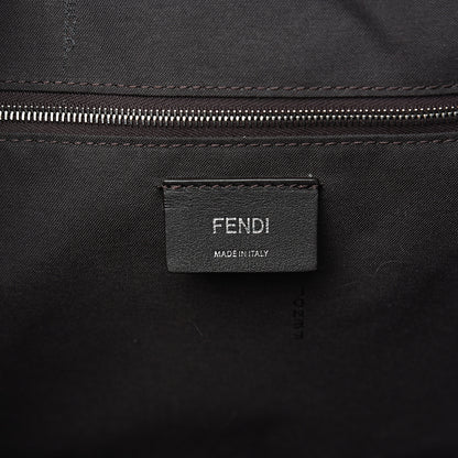 Fendi Glazed Fabric Vitello Century FF 1974 Stamp Patch Shopping Tote Mogano Panna Black 5 of 10