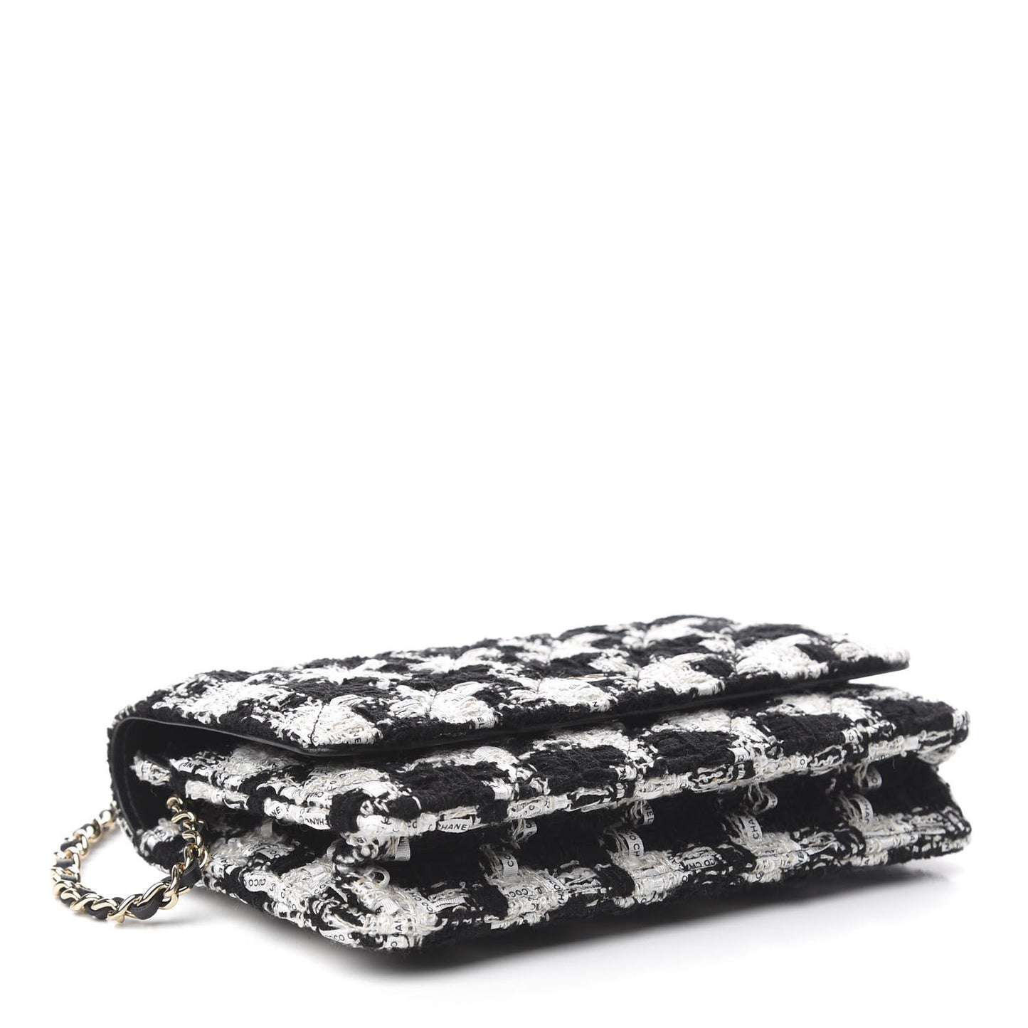 Tweed Quilted Wallet On Chain WOC Black Ecru White