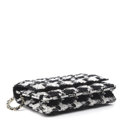 Chanel Tweed Quilted Wallet On Chain WOC Black Ecru White 4 of 12