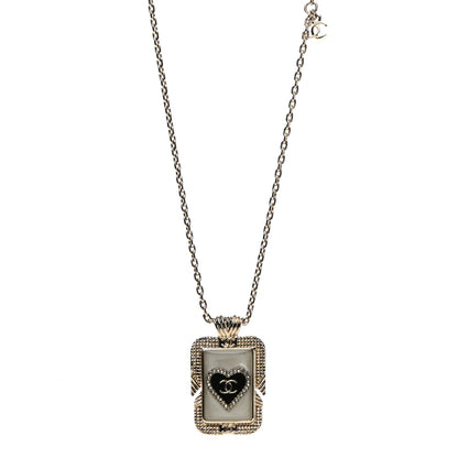 Chanel Metal Resin Enamel Crystal CC Necklace Gold Black White 1 of 5