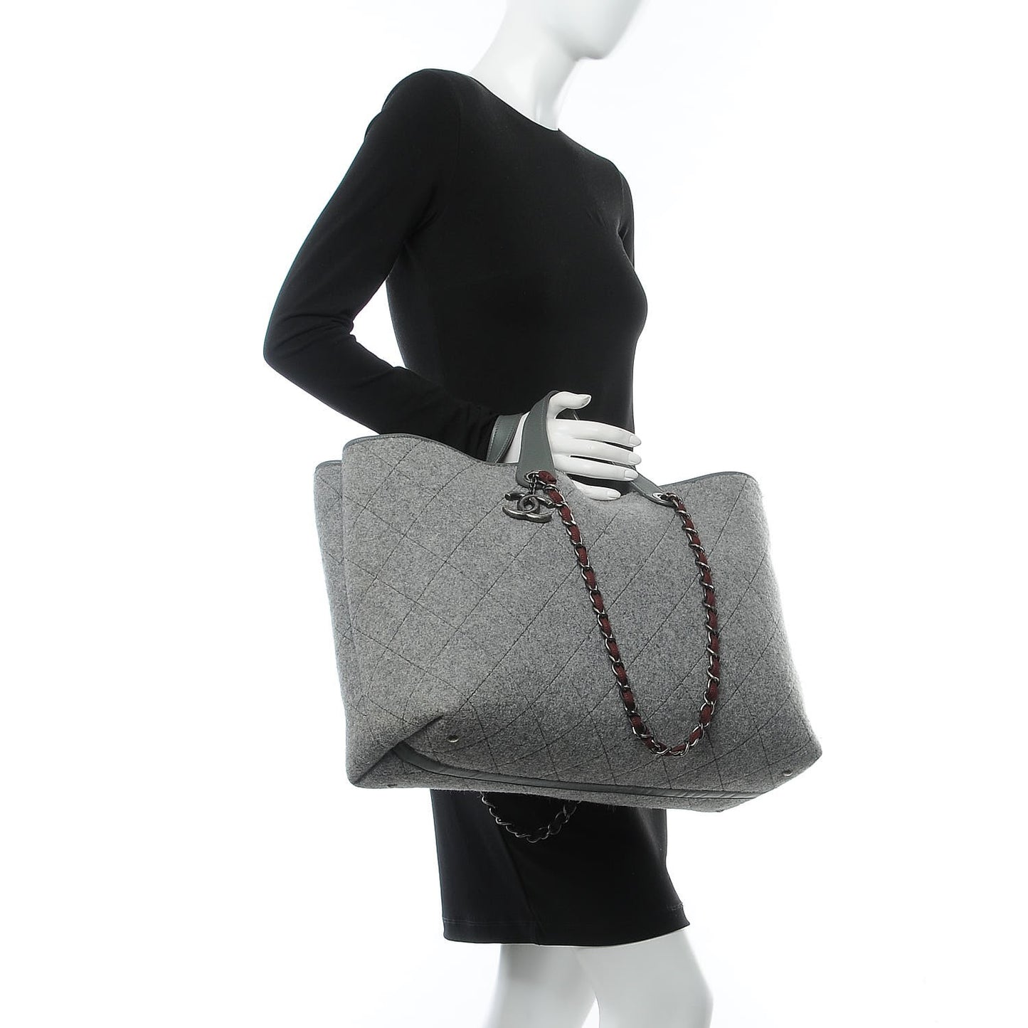 Wool Quilted Large Shopping Tote Grey