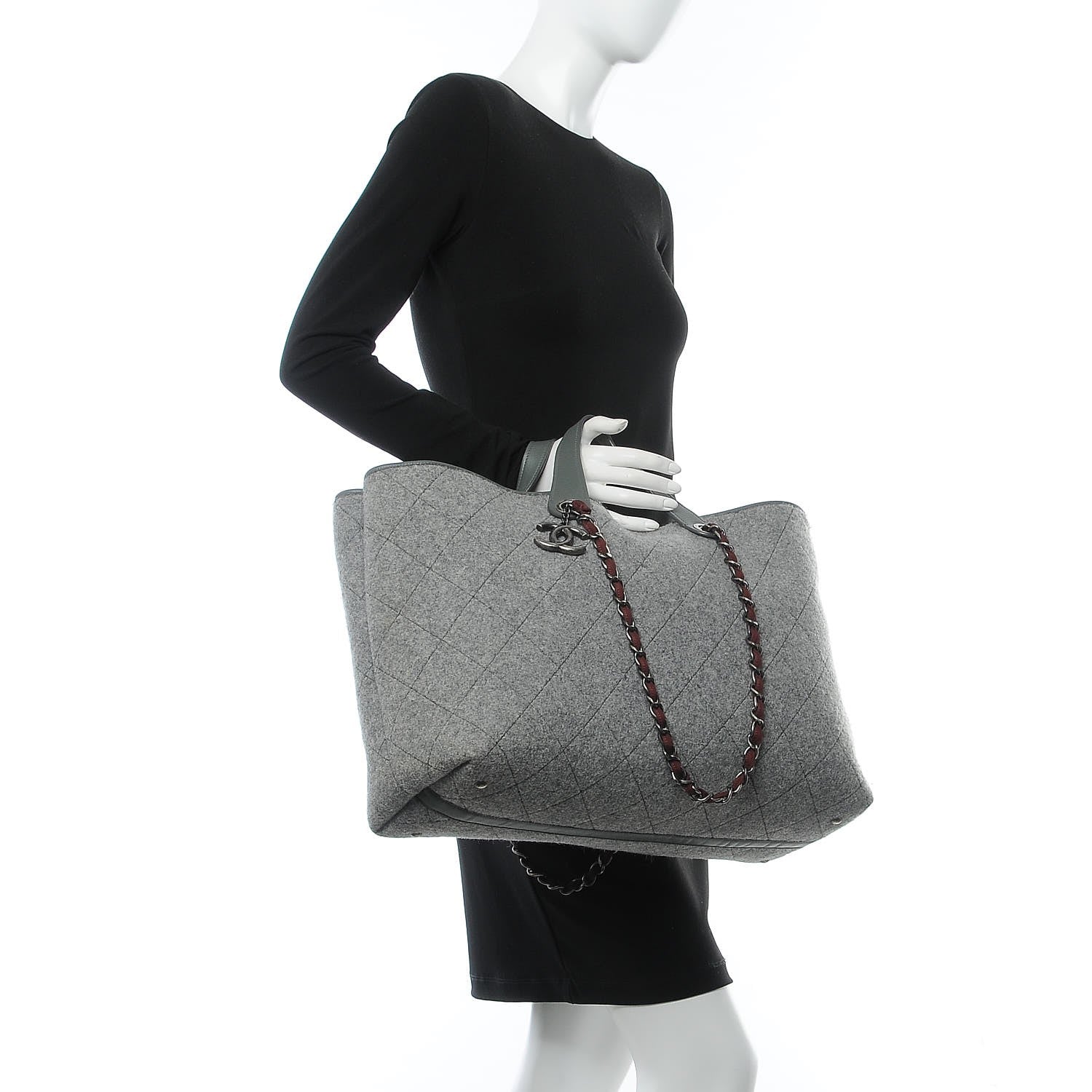 Chanel Wool Quilted Large Shopping Tote Grey 2 of 8